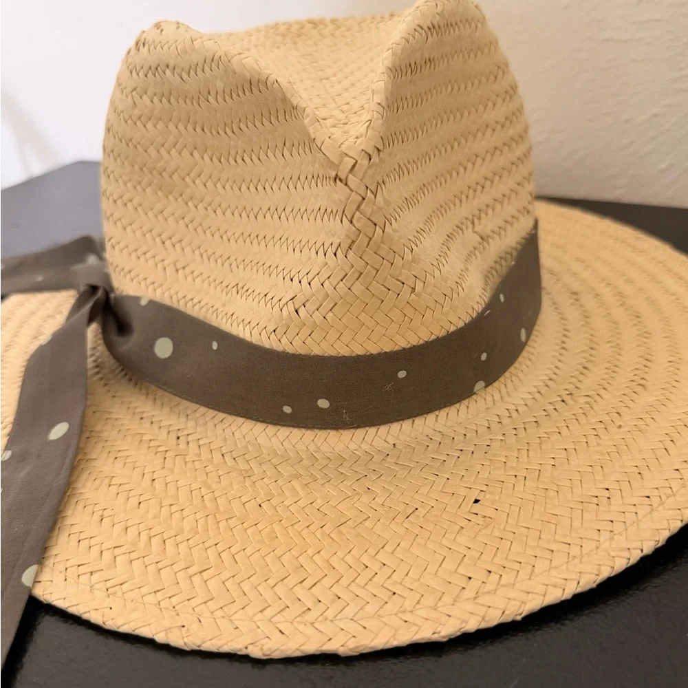 Brixton Natural Straw FedoraSun Hat with Polka Dot Taupe Band